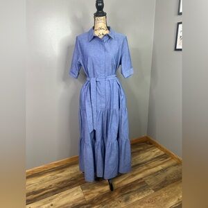 Calvin Klein Chambray maxi dress tiered size 12 western country coastal preppy